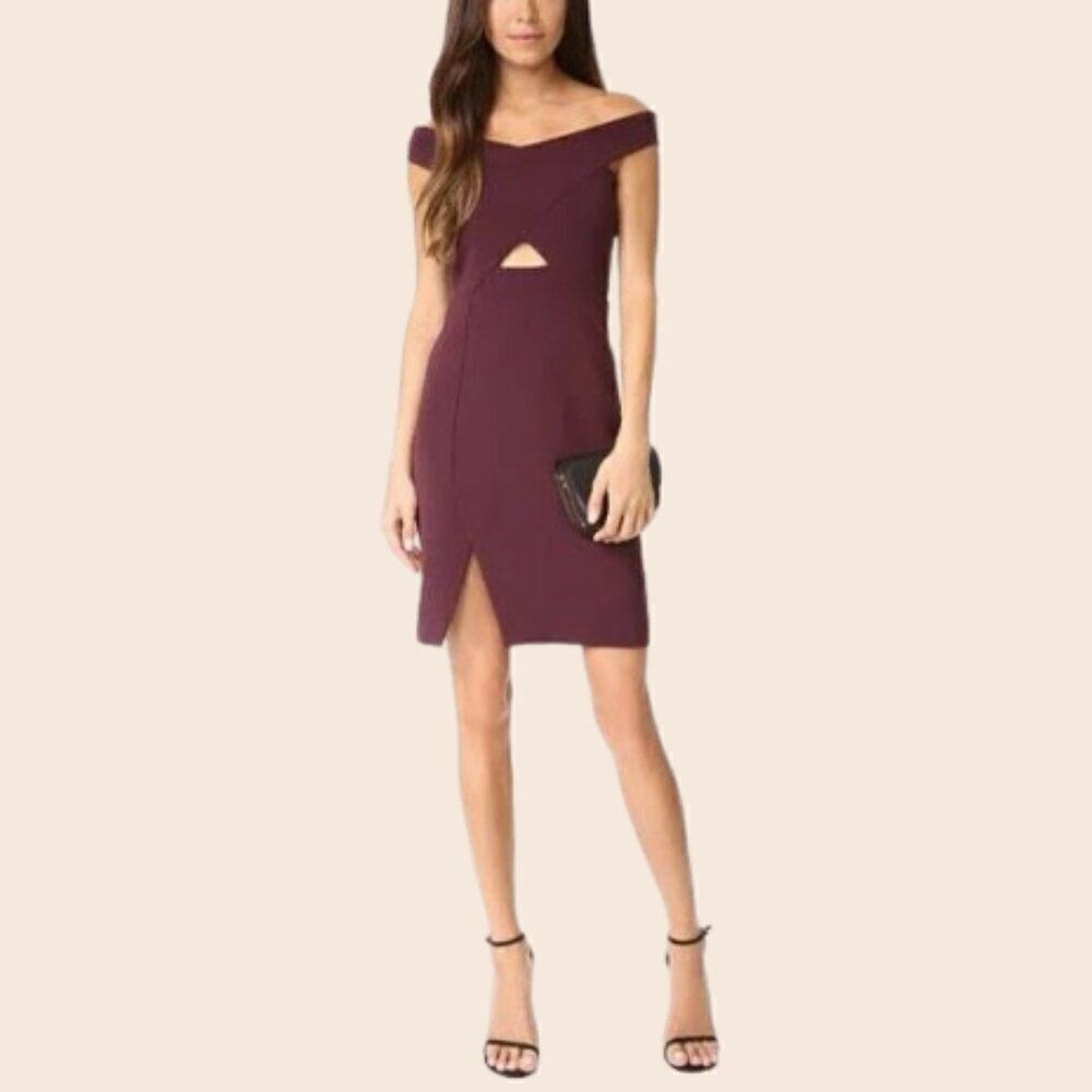 Parker Burgundy Fitted Off Shoulder Mini Cocktail Dress Size XS